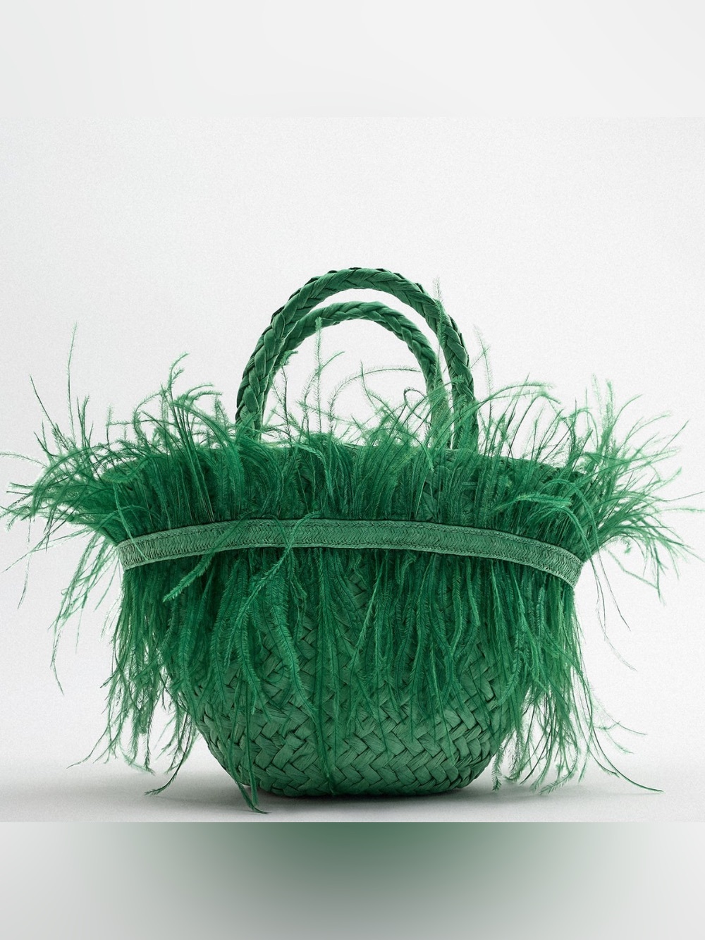 Zara Mini Feather Basket Bag - Green